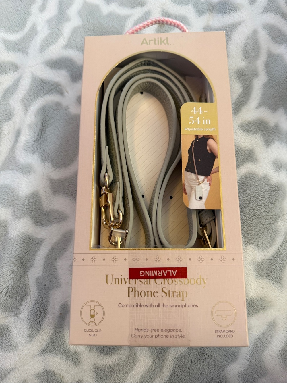 Universal Crossbody Phone Strap - Light Gray with Gold Hardware